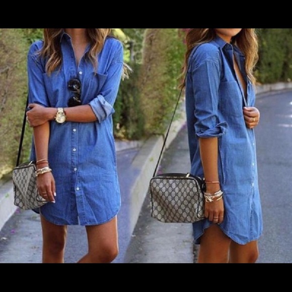 Stylish! Denim Style Shirt Dress - Picture 2 of 8